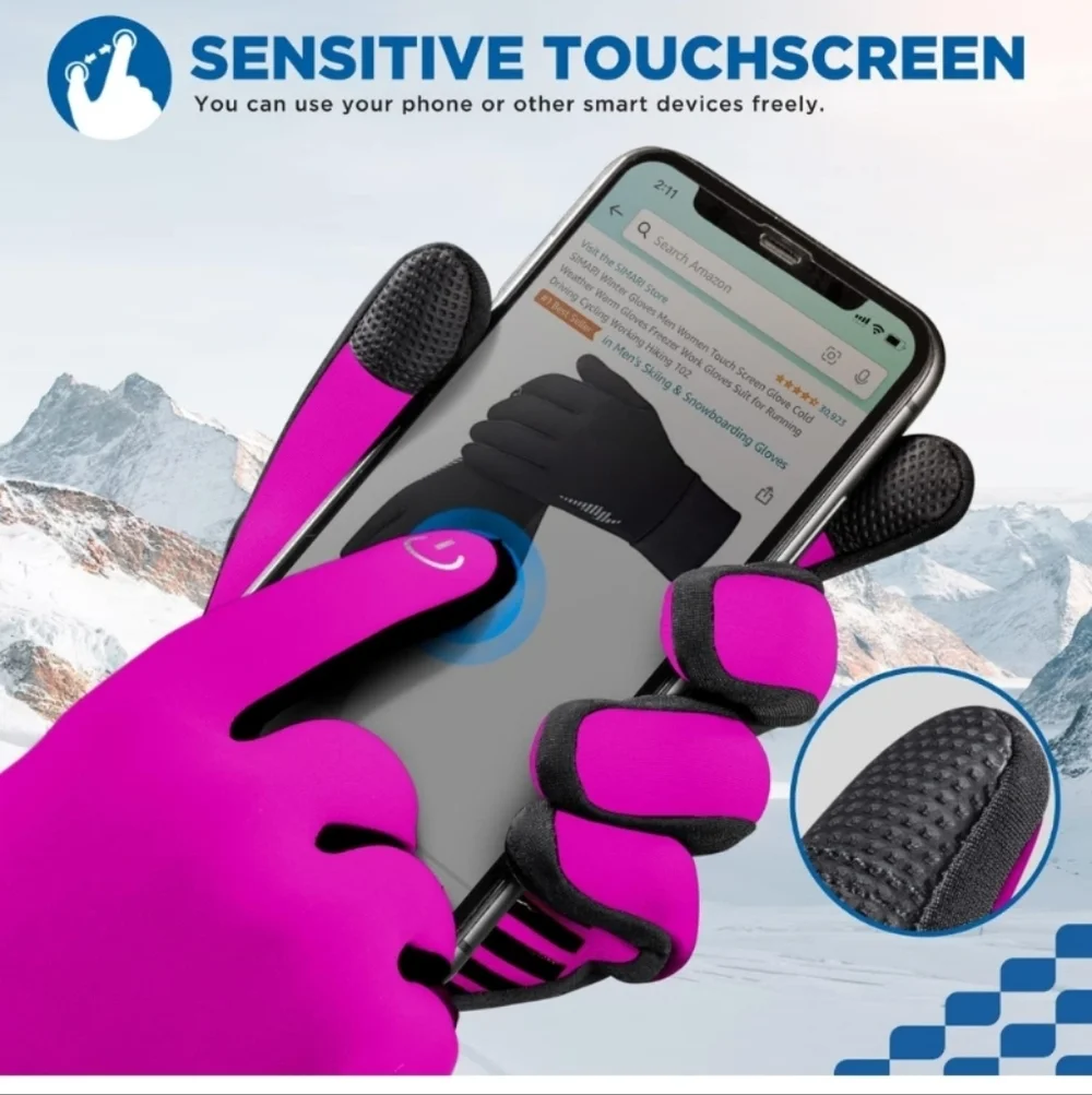 SIMARI Winter Gloves Liner Thermal Warm Touch Screen Hot Pink (EUC)